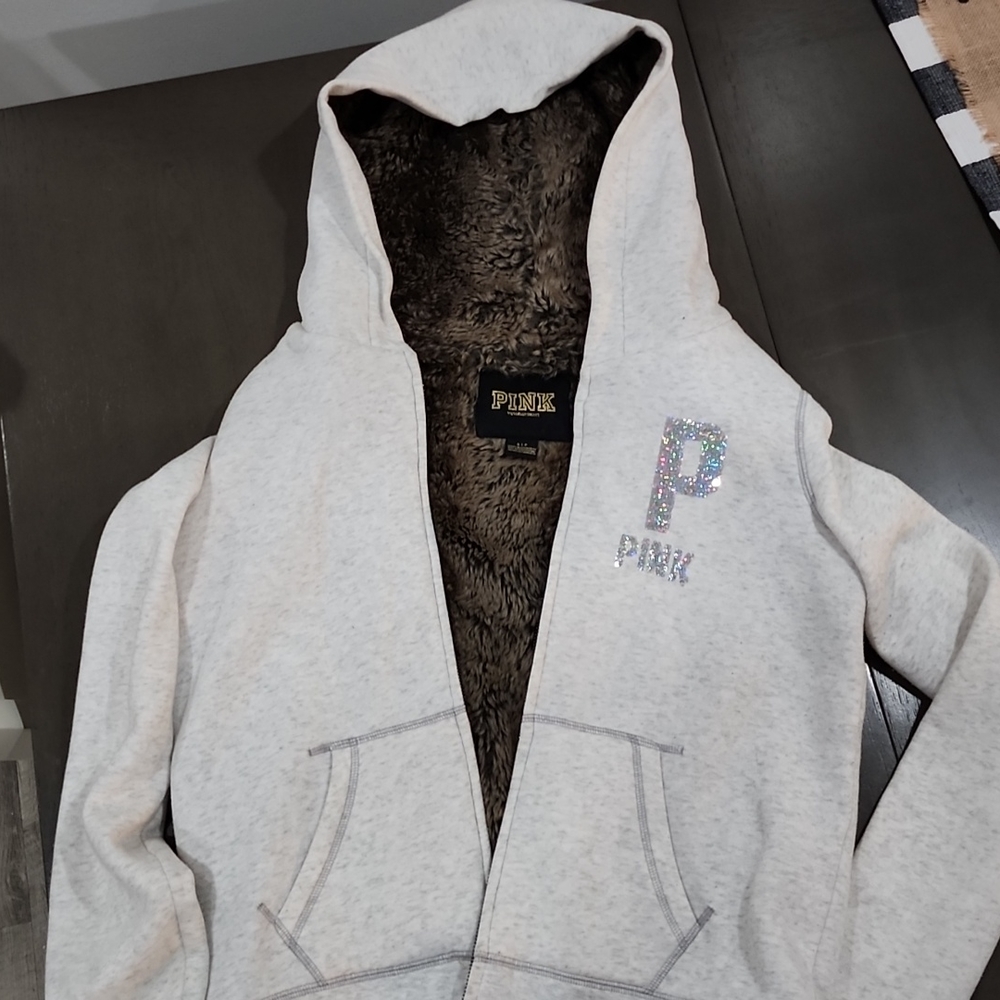 Victoria's secret Pink Fur Lined Zipup Hoodie